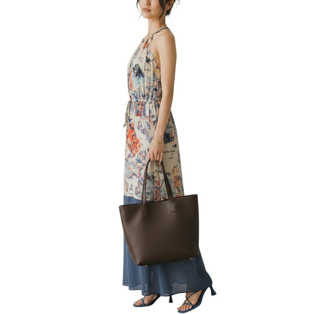 Postcard Print Halter Maxi Dress Sheer Chiffon Hem Tie Neck Womens Small - Picture 16 of 16